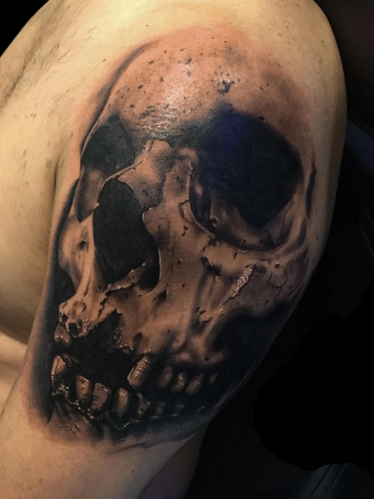 Portrait tattoo in black and grey